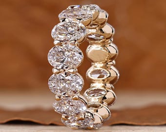 Oval Diamond Eternity Band, Shared Prong Eternity Wedding Ring, Lab Grown Diamond Anniversary Ring for Her, Daily Wear Comfort Fit Band