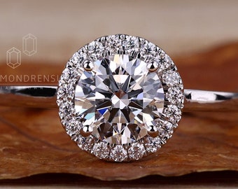 Anillo de diamantes redondos de 1.0 CT creados en laboratorio, anillo de diamantes cultivados en laboratorio E/VS, anillo de compromiso con halo, anillo de boda de diamantes para ella, regalos de aniversario