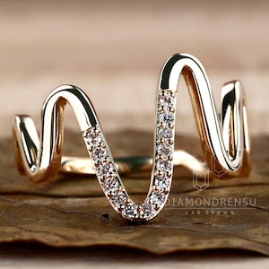 0.11 TW Round Lab Grown Diamond Band, Diamond Wedding Band, Heartbeat Ring for Women, Unique Eternity Band, EF/VS Lab Grown Diamond Band