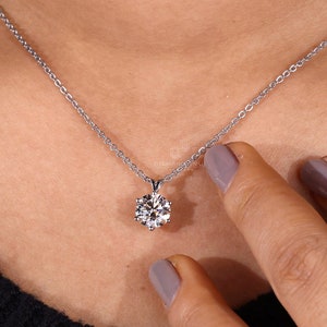 1.0 to 2.0 CT Round Lab Grown Diamond Pendant, Solitaire Diamond Pendant, Wedding Pendant for Her, Charm Pendant, Anniversary/Birthday Gift