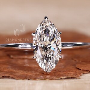 Anillo de compromiso con halo oculto, diamante cultivado en laboratorio talla marquesa de 1.0 - 2.0 CT, diamante de laboratorio certificado por IGI G/VS, anillo de promesa, anillo para mujer