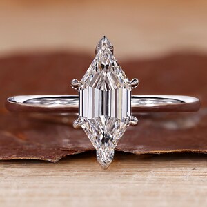 Länglicher Sechseck Diamant Solitär Verlobungsring für Heiratsantrag, Labor gewachsener Diamant Ehering für Sie, Antiker zertifizierter Diamantring