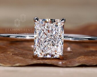 Radiant Cut Lab Grown Diamond Engagement Ring, 0.50 to 3.0 CT Radiant Cut Solitaire Wedding Ring, Ring for Women, Anniversary Gift for Her