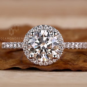 0.50 to 3.0 CT Round Brilliant Cut Lab Grown Diamond Ring, Halo Engagement Ring, EF/VS Lab Grown Diamond Ring, Diamond Wedding Ring for Her