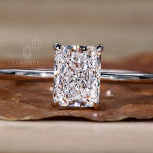 Anel de noivado com diamante cultivado em laboratório e lapidação radiante, 0,50 a 3,0 ct, anel solitário de lapidação radiante, anel para mulheres, presente de aniversário para ela