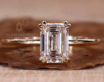 1.0 - 2.0 CT Emerald Cut Lab Grown Diamond Ring, Solitaire Engagement Ring, Diamond Wedding Ring for Women, Anniversary Gift, Excellent Ring