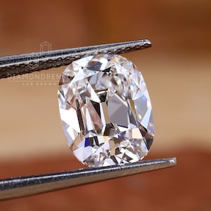 Old Mine Cushion Cut Diamond, 3 carat Lab Grown Diamond, Elongated Old Mine Cut Diamond for Engagement Ring, Handcrafted by Diamondrensu