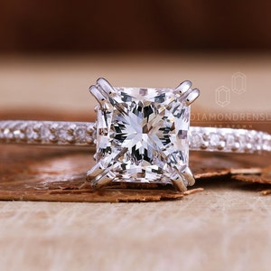 1.30 CT Princess Cut Lab Grown Diamond Engagement Ring, IGI Certified Diamond Ring, Claw Prongs, Pave Band, Anniversary Gift, Handmade Ring