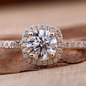 IGI Certified 1.06 CT Round Lab Grown Diamond Engagement Ring, Halo Wedding Ring, Pave Band, Ring for Women, Anniversary Gift, Diamond Ring