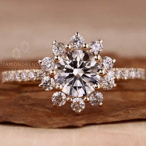 Cluster Halo Engagement Ring, 0.50 - 2.0 CT Round Brilliant Cut Lab Grown Diamond Ring, F/VS Lab Diamond Wedding Ring, Anniversary Gift Ring