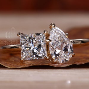 Toi Et Moi Ring, 1.69 TW Pear | Princess Cut Lab Grown Diamond Ring, Two Stone Engagement Ring, Wedding Ring, Anniversary Gift, Unique Ring