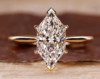 Anello di fidanzamento con alone nascosto e diamante olandese taglio marquise coltivato in laboratorio, anello con gambo europeo Comfort Fit, fede nuziale per lei, regali di anniversario