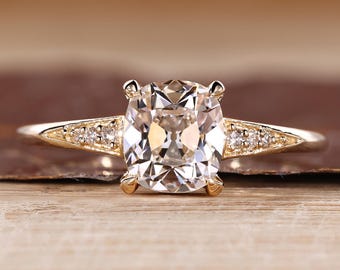 Cushion Old Mine Cut Lab Grown Diamond Ring, Tapered Pave Engagement Ring, Antique Vintage Wedding Ring, Handmade Ring by Diamondrensu