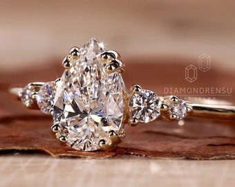 Anillo de compromiso con diamante sintético en forma de pera para mujer, anillo de diamante certificado por IGI, anillo de promesa, anillo de boda para ella, regalo de aniversario