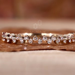 1.20 MM Round Lab Grown Diamond Wedding Band, Lab Diamond Half Eternity Band, Round Diamond Zig Zag Band, Stackable/Matching Band, Gift Ring