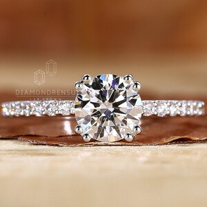 Bague ronde en diamants cultivés en laboratoire pour femme, diamant E/VS1 créé en laboratoire, bague de fiançailles pavé, alliance en diamants, meilleure proposition de bague, bague cadeau