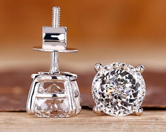 Antique Portuguese Cut Diamond Stud Earrings, Lab Grown Diamond Wedding Earrings for Her, Diamond Studs for Anniversary/Birthday Gifts