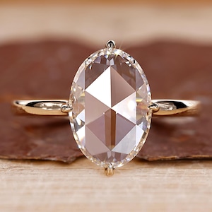 Ovale roosgeslepen diamanten solitaire verlovingsring, open galerij-instelling, comfortabele pasvorm trouwring voor haar, jubileumcadeauring voor vrouwen