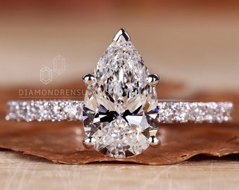 Anillo de compromiso con diamante en forma de pera, anillo de diamante cultivado en laboratorio de 0,50 a 2,0 ct, anillo de boda con diamante F/VS1, diamantes pavé, regalo de aniversario