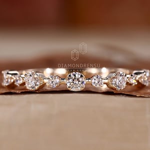 Floating Bubble Wedding Band, 0.36 TW Round Lab Grown Diamond Band, Half Eternity Band, Matching/Stackable Band, Gift for Her, Wedding Set