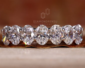 1.75 TW Oval Cut Lab Grown Diamond Wedding Band, Seven Stone Oval Band, Anniversary Ring, DE/VS Lab Created Diamonds, Oval Stackable Band