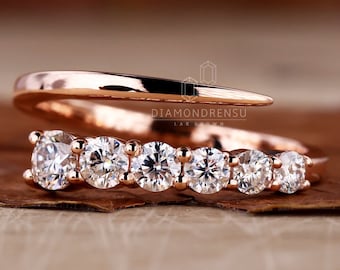 Anillo de boda redondo con diamante cultivado en laboratorio, anillo de seis diamantes redondos para mujer, anillo de promesa con diamante creado en laboratorio de 0,57 TW, anillo de aniversario para mujer.