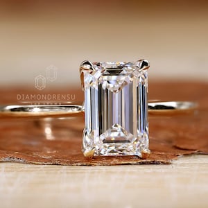 IGI Certified Lab Grown Diamond Ring, 1 to 3 CT Emerald Cut Lab Created Diamond Ring, Solitaire Wedding Ring, Engagement Ring, Gift for Her