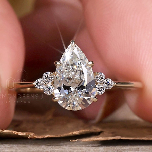 Pear Shape Diamond Ring, IGI Certified 1.10 CT Lab Grown Diamond Engagement Ring, Muse Wedding Ring, Diamond Ring for Her, Anniversary Gifts