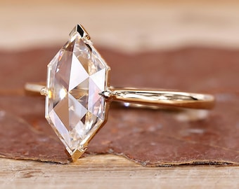 Unique Rose Cut Diamond Solitaire Engagement Ring, Dutch Marquise Cut Diamond Wedding Ring with Low Setting, Certified Promise Ring for Her
