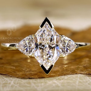 Dutch Marquise Cut Lab Grown Diamond Ring, Three Stone Engagement Ring, IGI Certified 1.69 CT Lab Created Diamond Ring, Wedding Gift Ring