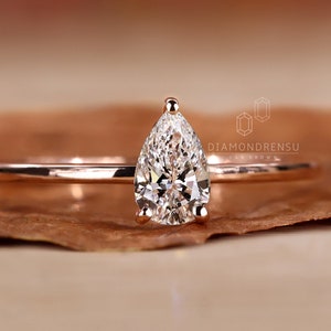 Pear Shaped Diamond Ring, Solitaire Engagement Ring, 0.25 - 2.0 CT Lab Grown Diamond Ring, F/VS Diamond Ring, Tear Drop, Anniversary Gift
