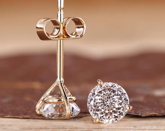 Portuguese Diamond Stud Earrings in Martini Setting, Lab Grown Diamond Studs for Women, Wedding Earrings for Her, Anniversary/Birthday Gifts