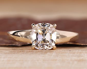 Cushion Old Mine Cut Diamond Solitaire Engagement Ring, Tapered Shank Comfort Fit Wedding Ring, Antique Lab Grown Diamond, Anniversary Gifts