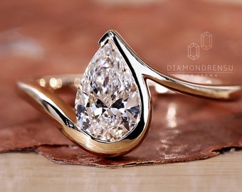 Pear Cut Engagement Ring, Lab Grown Diamond Ring, Wedding Rings