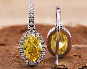1.72 TW Oval Yellow Lab Grown Diamond Earrings, Fancy Yellow Diamond Dangle and Drop Earrings, Earrings for Her, Wedding/Anniversary Gift