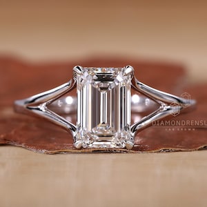 Emerald Cut Solitaire Engagement Ring, IGI Certified - Lab Grown Diamond Ring, Reverse Split Shank, Rings for Women, Anniversary Gifts
