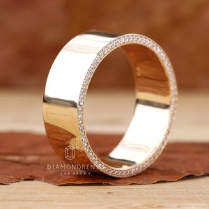Round Lab Grown Diamond Men&#39;s Wedding Ring, Lab Created Diamond Wedding Band, Comfort Fit Ring, Diamond Ring Gift for Him, Solid Gold Ring