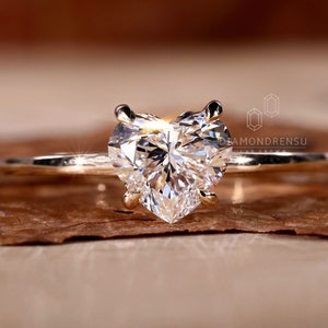 Heart Shape Lab Grown Diamond Engagement Ring, 1 CT - 2 CT Solitaire Wedding Ring, Hidden Halo, Comfort Fit Ring, Anniversary Gift for Women
