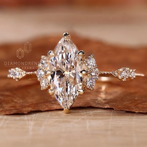 Vintage Verlobungsring mit im Labor gezüchtetem Diamanten im Marquise-Schliff: IGI-zertifiziert