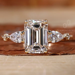 Anillo de compromiso con diamante de talla esmeralda, de 1 a 3 quilates, cultivado en laboratorio, anillo de bodas para mujer, regalo de aniversario, anillo para ella.