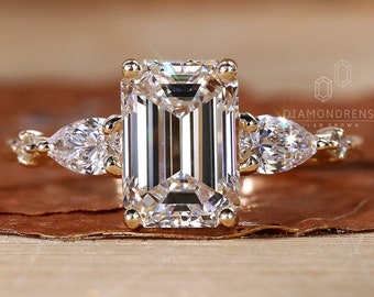 Emerald Cut Diamond Engagement Ring, 1.0 to 3.0 CT Emerald Cut Lab Grown Diamond Ring, Wedding Ring for Women Anniversary Gift, Ring for Her