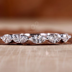 Diamond Wedding Band, Marquise Cut Lab Grown Diamond Band, 0.62 CT Half Eternity Band, Stackable Band, Wedding Gift, Promise Ring, Gift Ring
