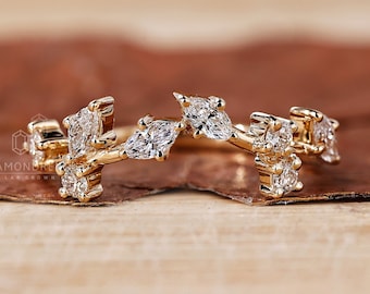 Nature Inspired Diamond Wedding Band for Engagement Ring, Lab Grown Diamond Band for Women, Stackable Band, Anniversary Gifts, Promise Ring