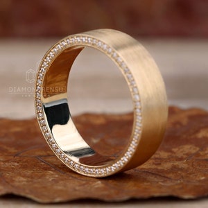 Round Lab Grown Diamond Men&#39;s Wedding Ring, Matte Finish Wedding Band, EF/VS Lab Grown Diamonds, Perfect Ring for Him, Anniversary Gift Ring