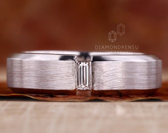 Statement Ring, 0.15 ct Diamant im Baguetteschliff, Labor gewachsen Diamantring für Männer, Solitär-Verlobungsring, Diamant-Ehering, Jubiläumsgeschenk