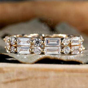 1.89 TW Baguette and Round EF/VVS Lab Diamond Wedding Band, Set of 2 Full Eternity Band, Matching Band for Engagement Ring, Anniversary Gift