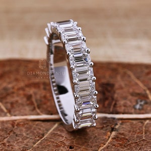 Emerald Cut Diamond Half Eternity Wedding Band, Matching Stackable Band for Engagement Ring, Comfort Fit Band for Daily Wear, Promise Ring