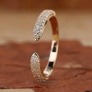 Customizable Open Gap Diamond Wedding Band with Three-Sided Pave Stones - Available in Yellow, White, and Rose Gold, Bridal Jewelry
