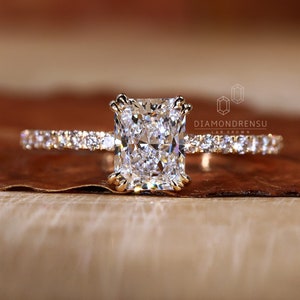 Hidden Halo Radiant Cut Diamond Engagement Ring, Certified Lab Grown Diamond Ring, Pave Wedding Ring for Her, Anniversary Ring, Promise Ring