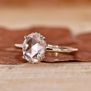 Rose geslepen diamanten ring voor vrouwen, 1,25 kt ovale roos geslepen diamanten verlovingsring, vintage stijl ring, jubileumcadeaus ring voor haar